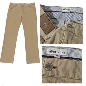 Peter Millar Pants Mens 38x32 Ultimate Sateen 5 Pocket Chino Taupe Stretch Golf
